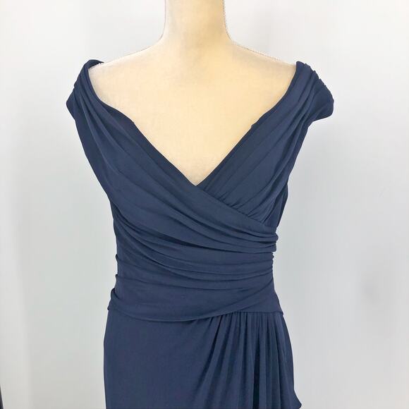 LA FEMME 29996 Column Gown Size 12 Navy Blue Ruched Jersey Formal Dress $348 - Picture 4 of 12